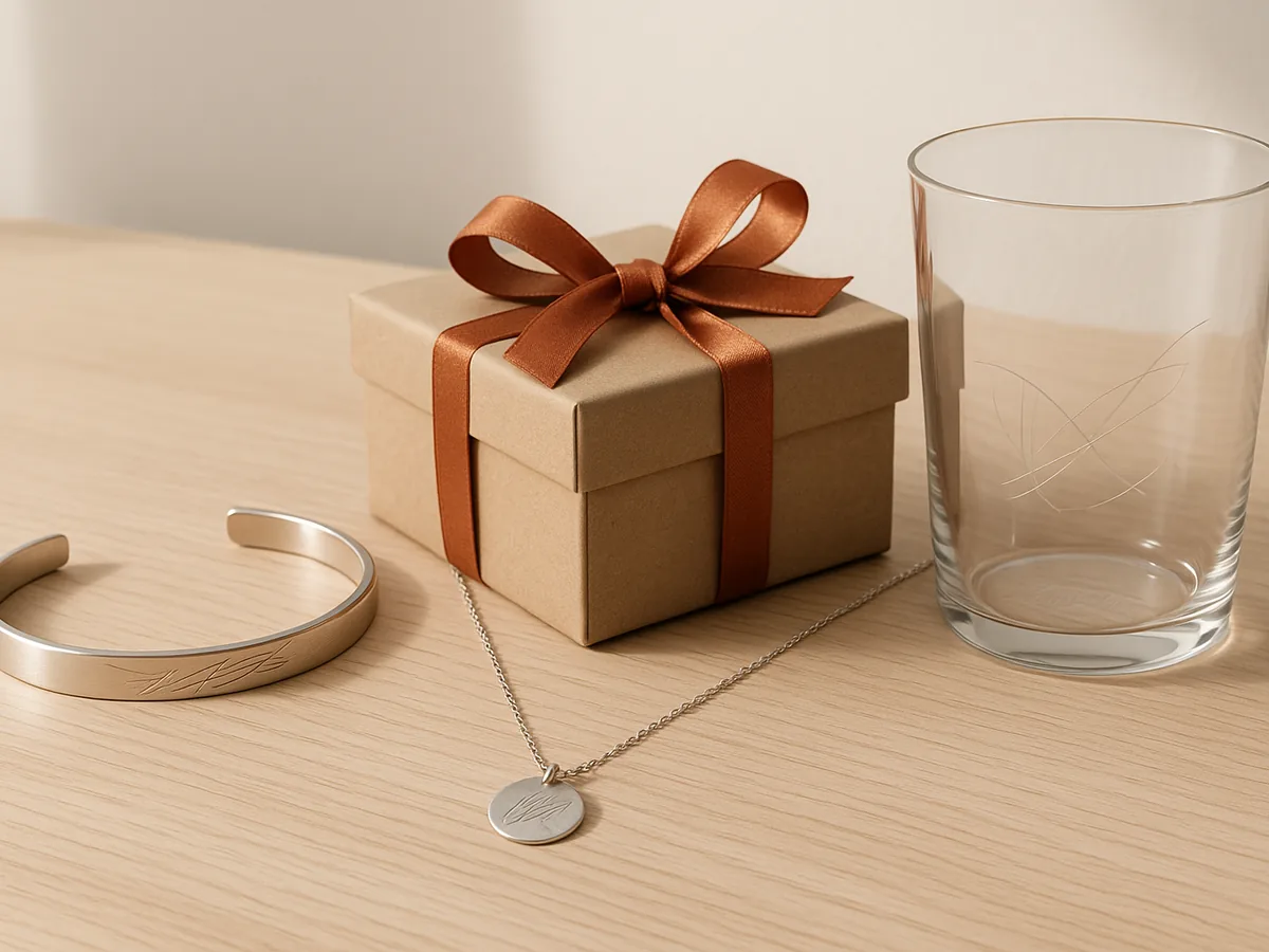 Personlige gaver med indgravering: armbånd, halskæde og glas